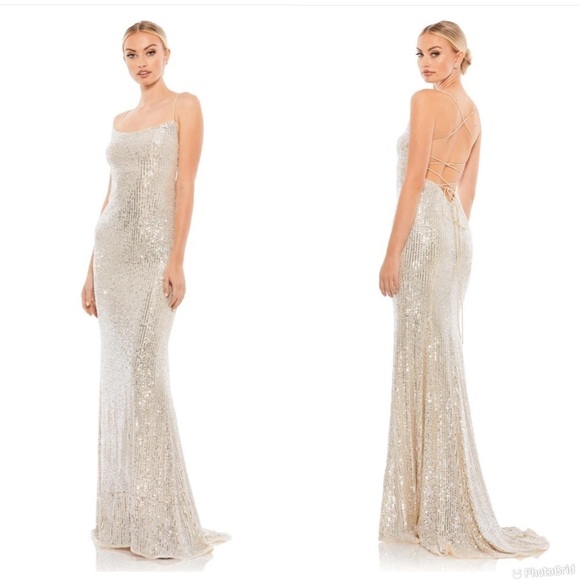 Max Duggal Stretch Sequins Lace Up Back Evening Gown - Picture 1 of 10